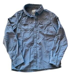 REI Co-op Kids Sahara Long Sleeve Hiking Shirt Blue Ripstop Size M 10-12 Snap Up